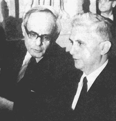 A black and white photo of Ratzinger with Karl Rahner